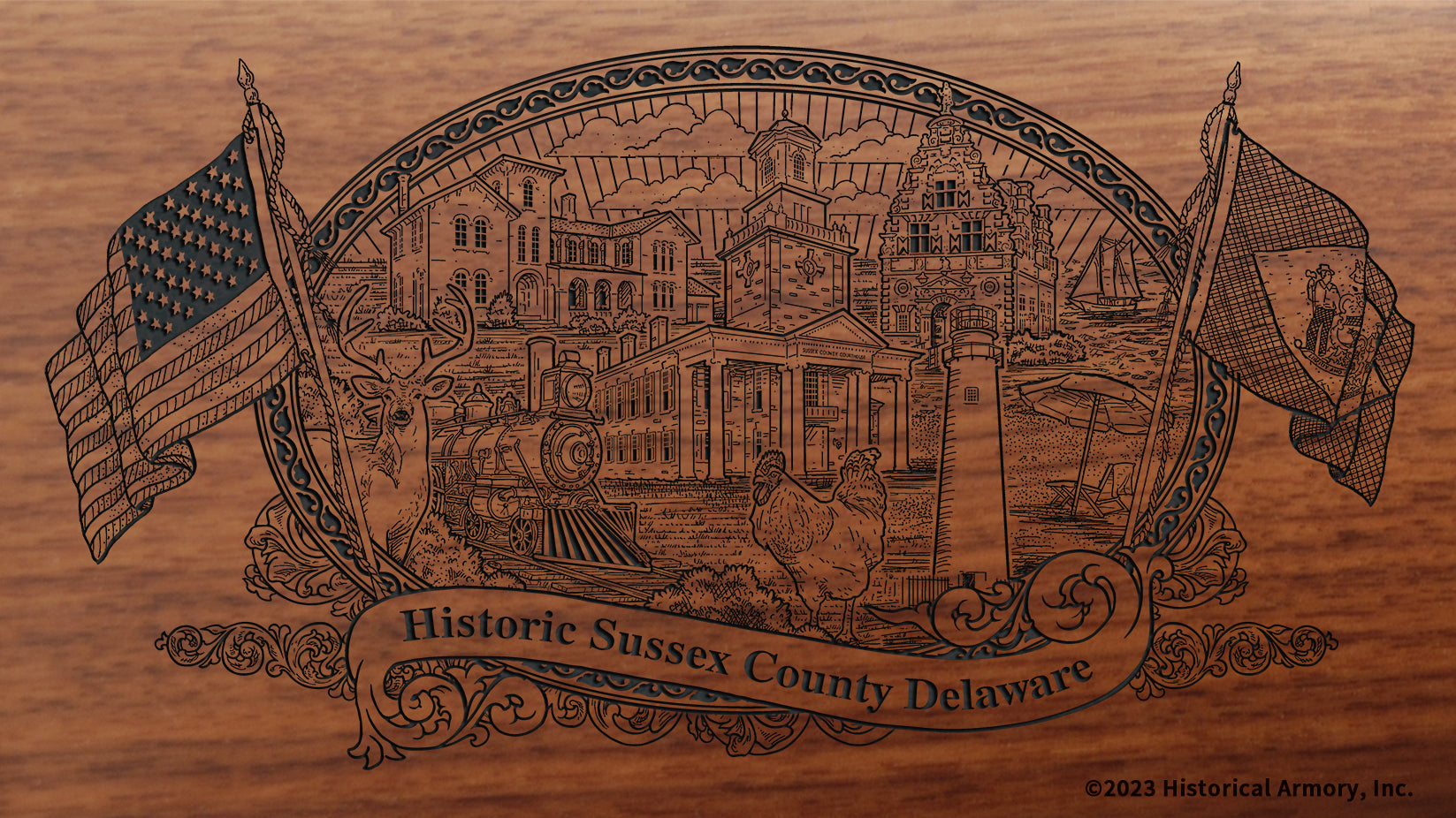 Sussex county delaware engraved rifle buttstock