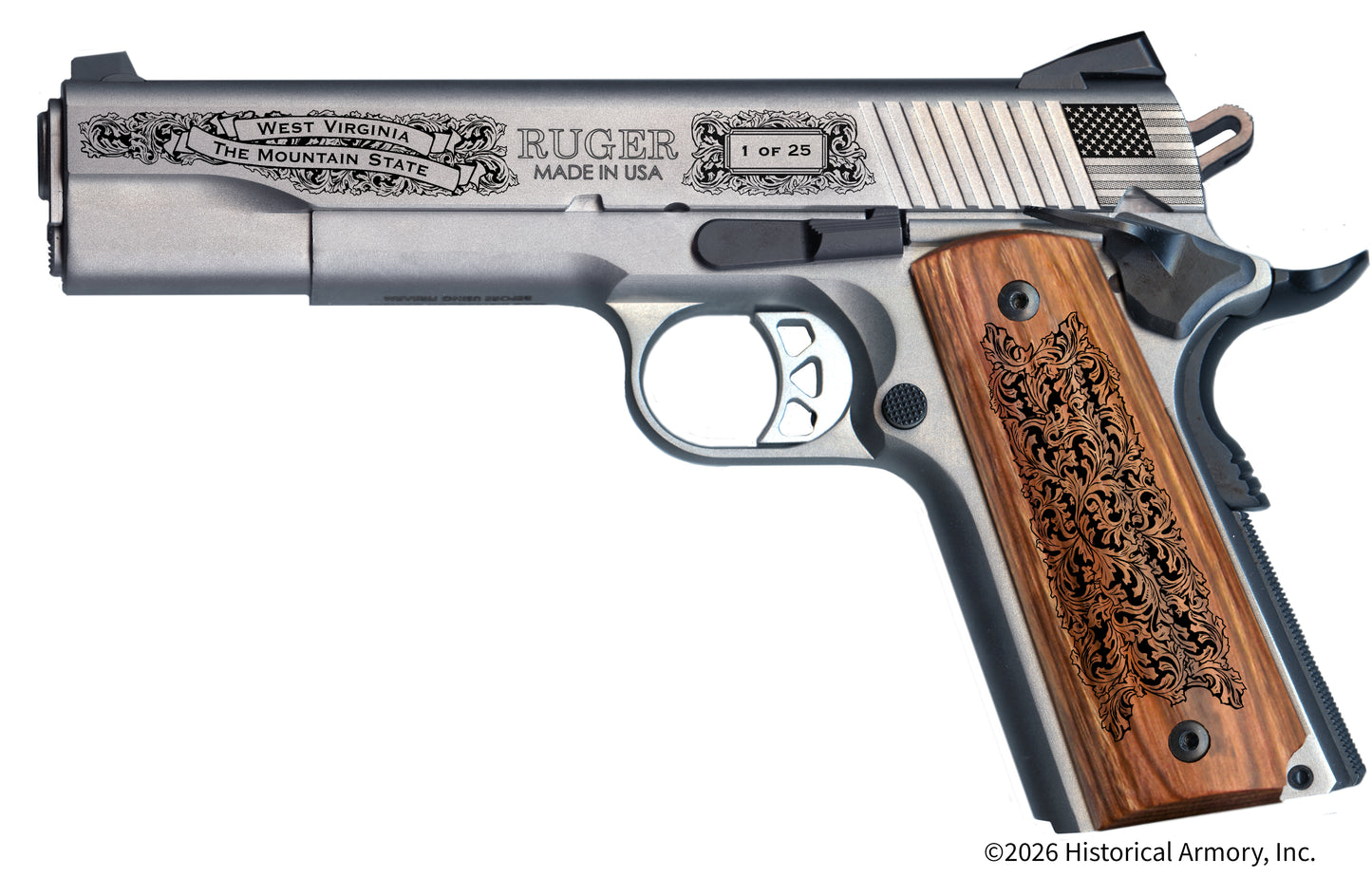 West Virginia Engraved .45 Auto Ruger 1911 Alpha