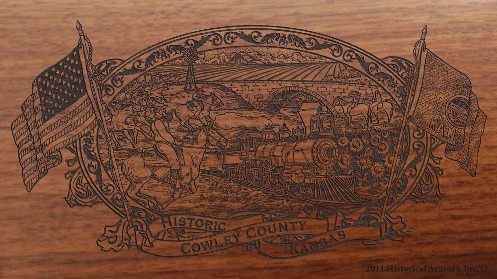 Cowley county kansas engraved rifle buttstock