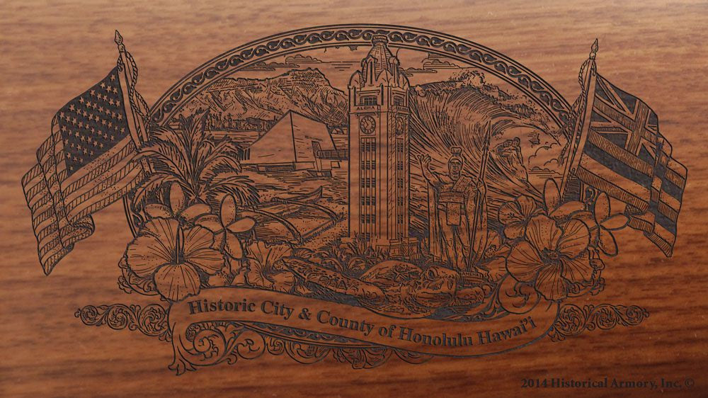 Honolulu county hawaii engraved rifle buttstock