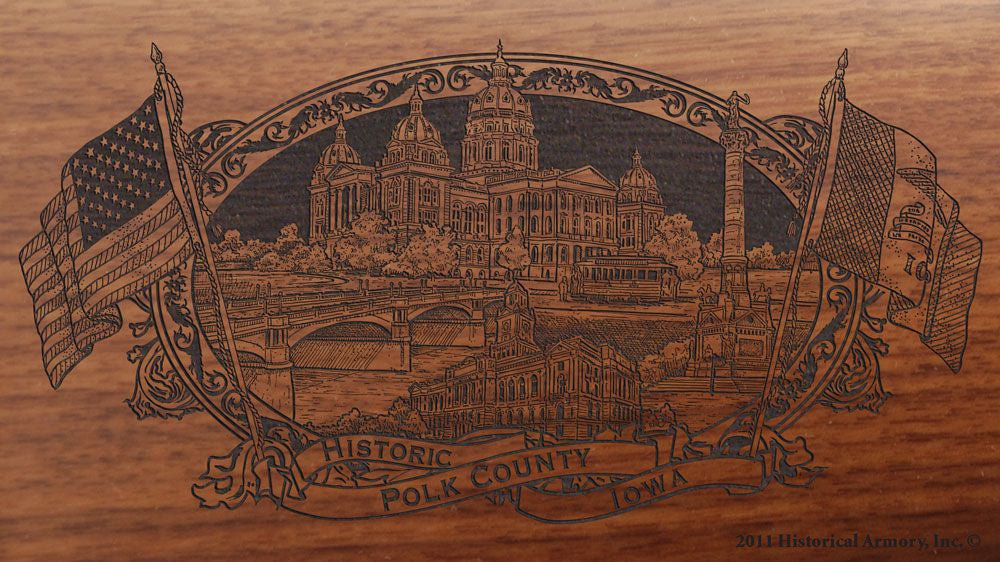 Polk county iowa engraved rifle buttstock
