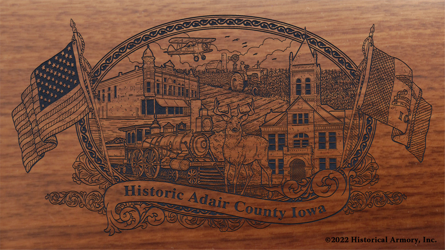 Adair County Iowa Engraved Rifle Buttstock