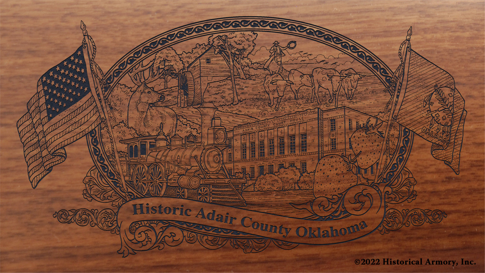 Adair County Oklahoma Engraved Rifle Buttstock