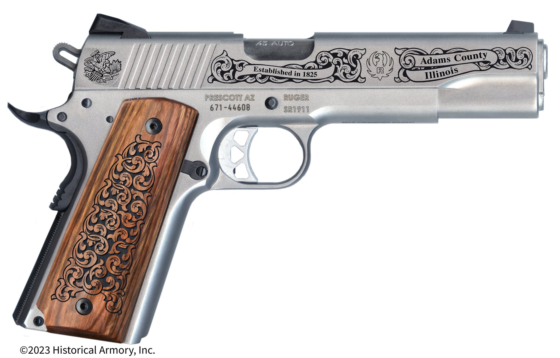 Adams County Illinois Engraved .45 Auto Ruger 1911
