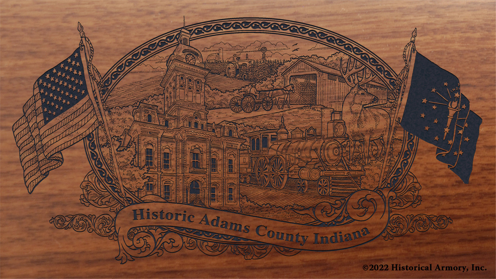 Adams County Indiana Engraved Rifle Buttstock