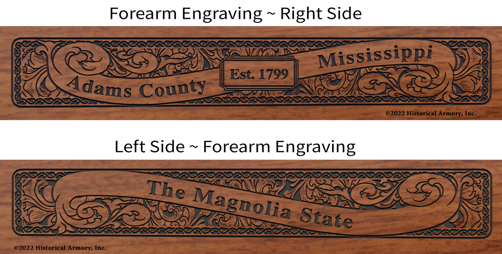 Adams County Mississippi Engraved Rifle Forearm