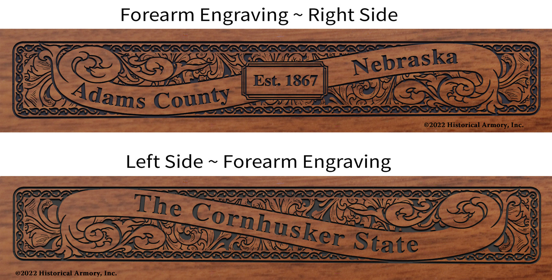 Adams County Nebraska Engraved Rifle Forearm
