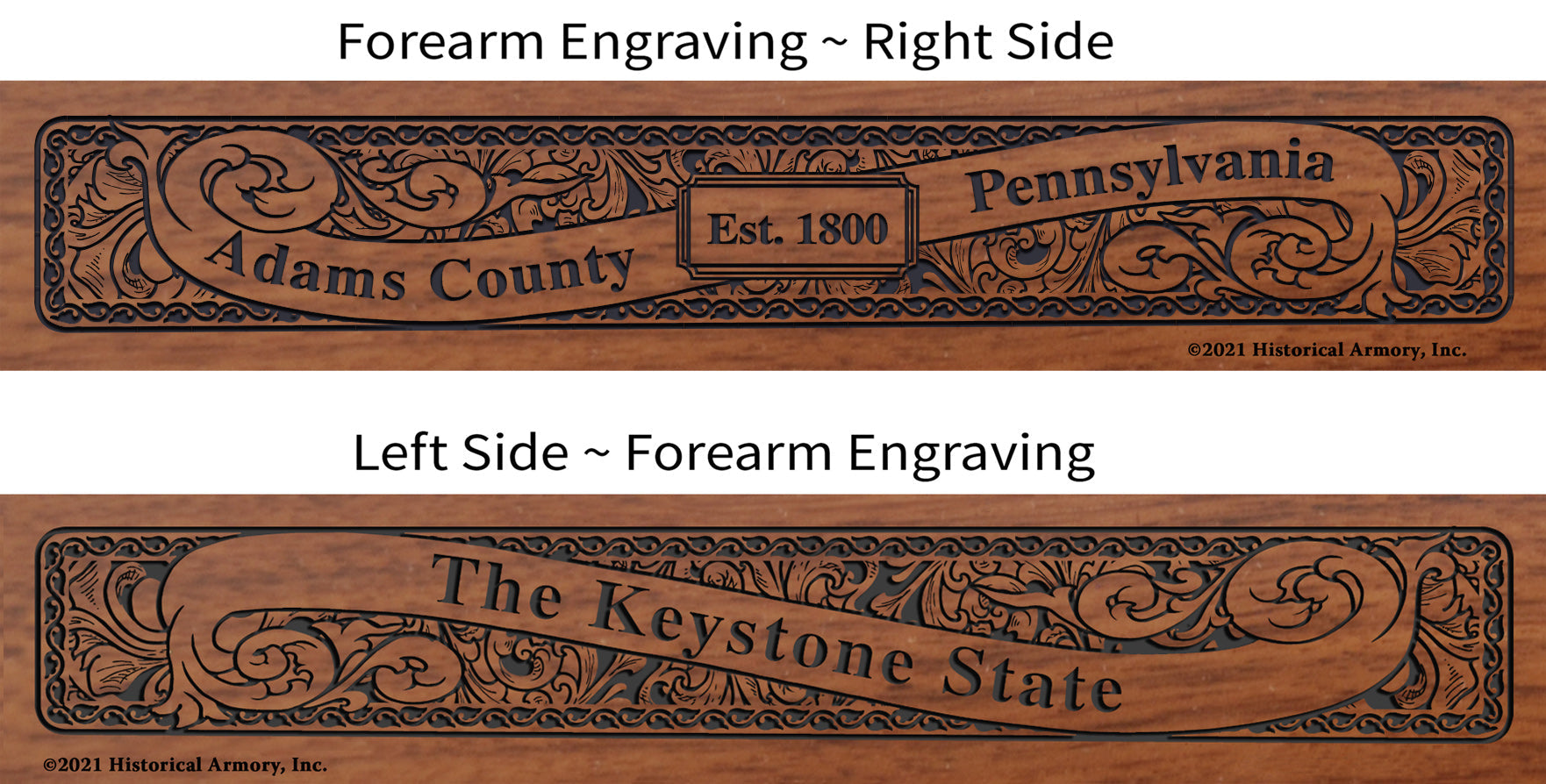 Adams County Pennsylvania Engraved Rifle Forearm
