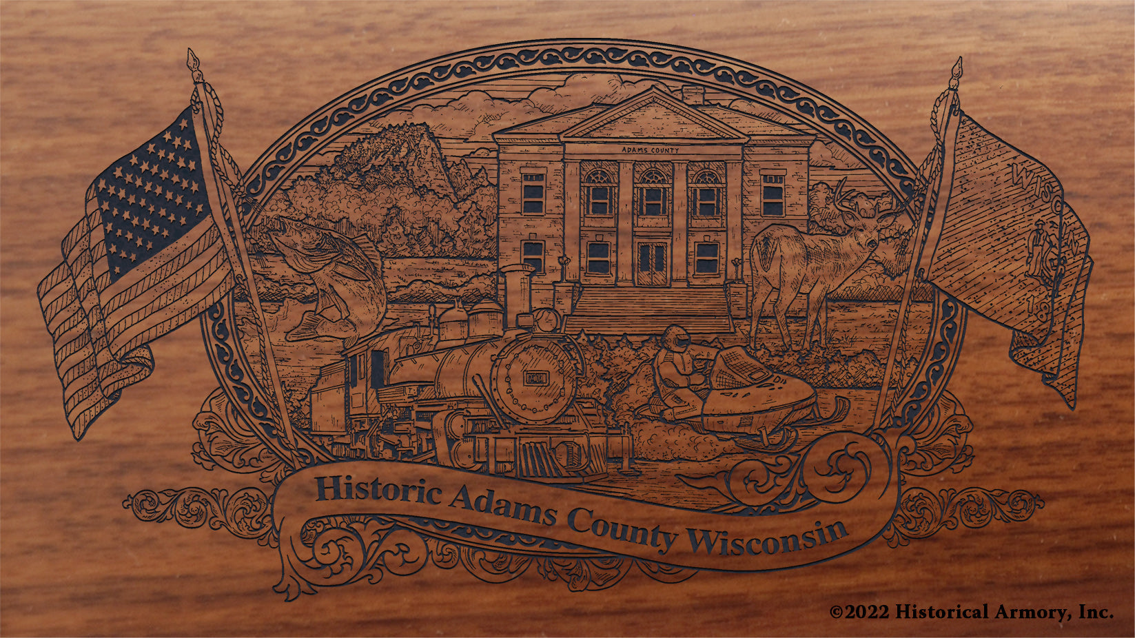 Adams County Wisconsin Engraved Rifle Buttstock