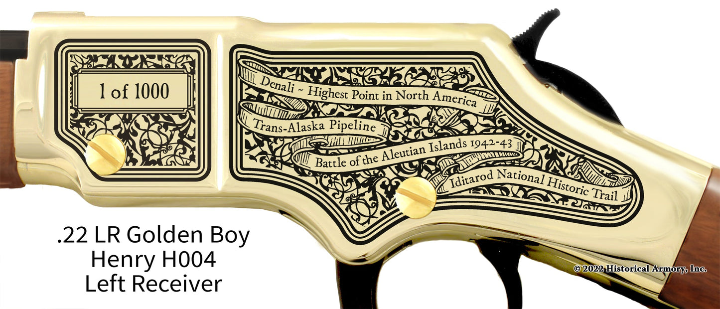 Alaska State Pride Engraved Golden Boy Rifle Detail