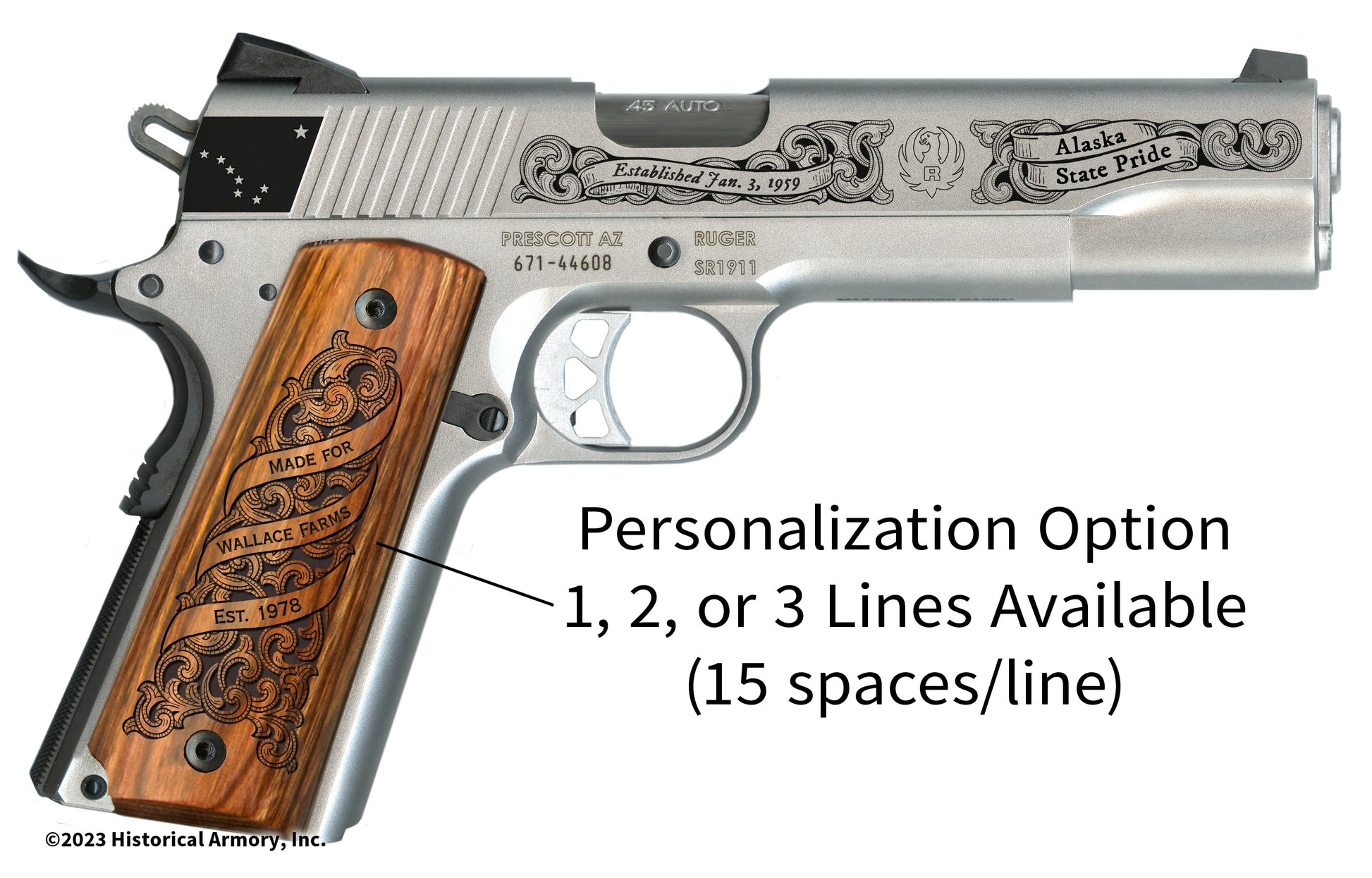 Alaska State Pride Limited Edition Engraved 1911 Personalized Right Side Grip