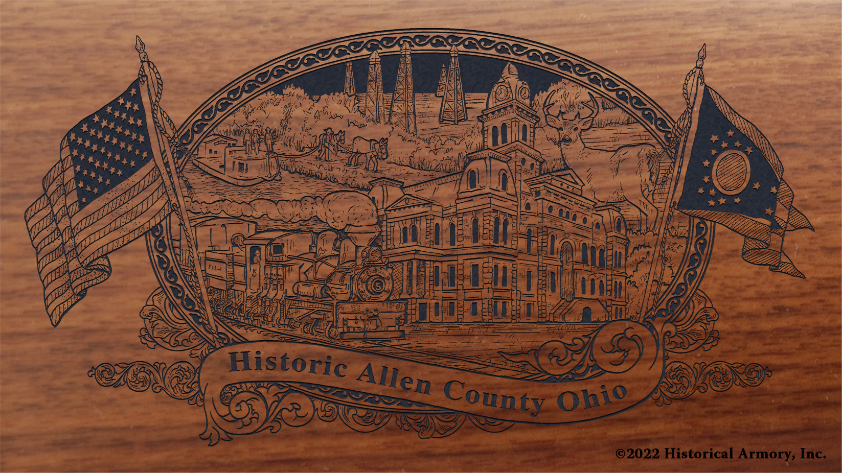 Allen County Ohio Engraved Rifle Buttstock