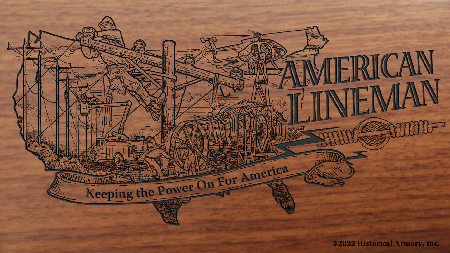 American Lineman Historical Armory Artwork Engraved Rifle - Keeping the Power on for America