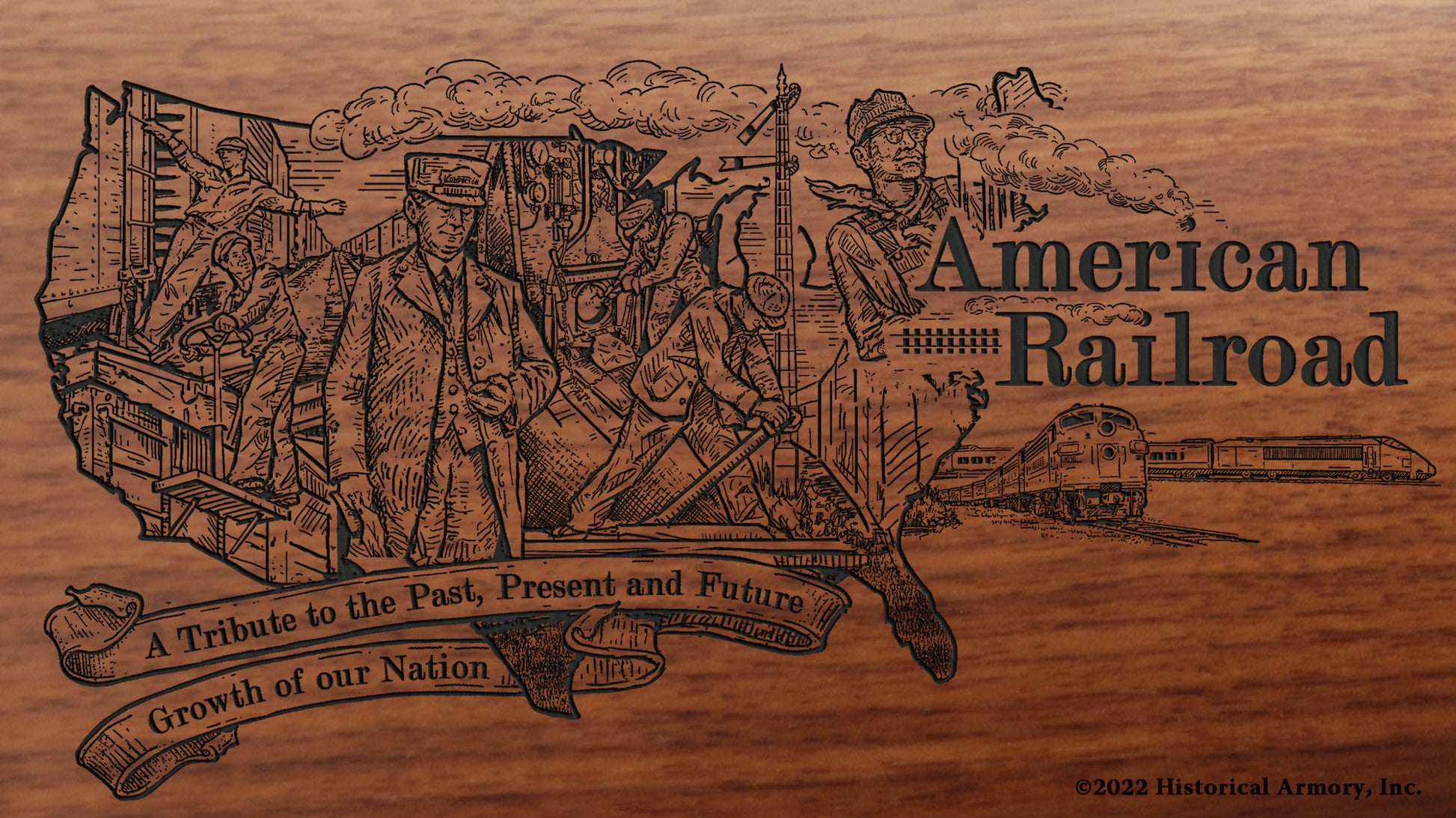 American Railroad Tribute to the Past, Present, and Future growth of our nation - detail of Henry Rifle engraving