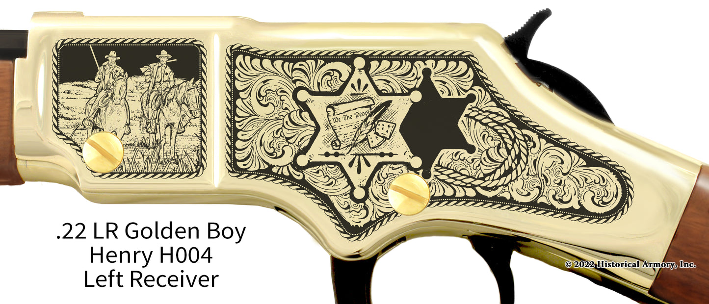 Henry .22 LR Golden Boy Left Receiver detail of American Sheriffs Rifle Engraving