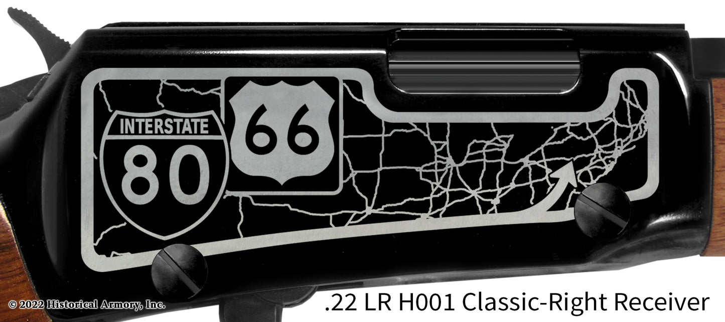 Interstate 80 Route 66 detail of Henry Rifle Engraving