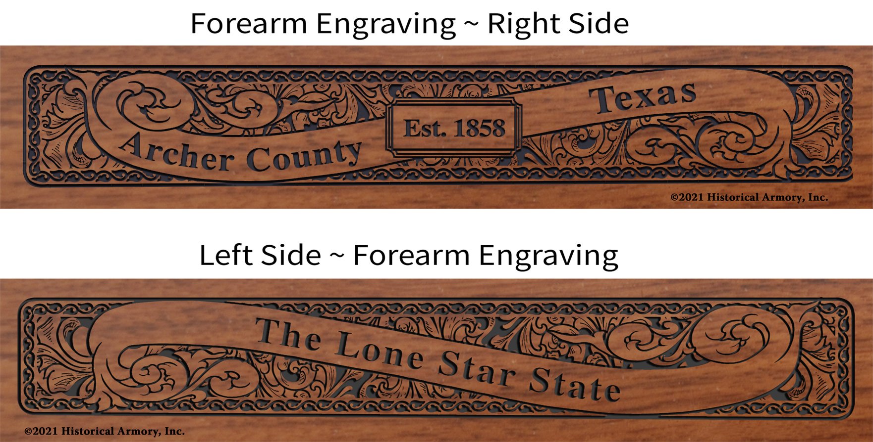 Archer County Texas Establishment and Motto History Engraved Rifle Forearm