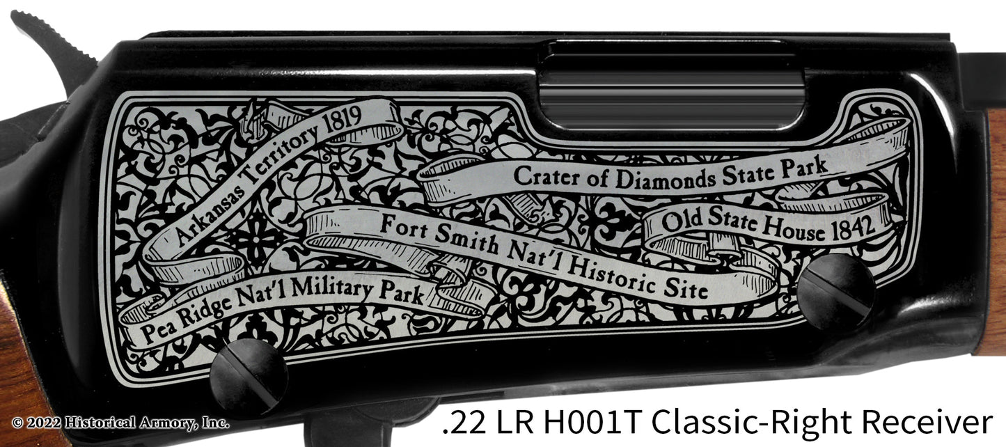 Arkansas State Pride Engraved H00T Receiver detail Henry Rifle