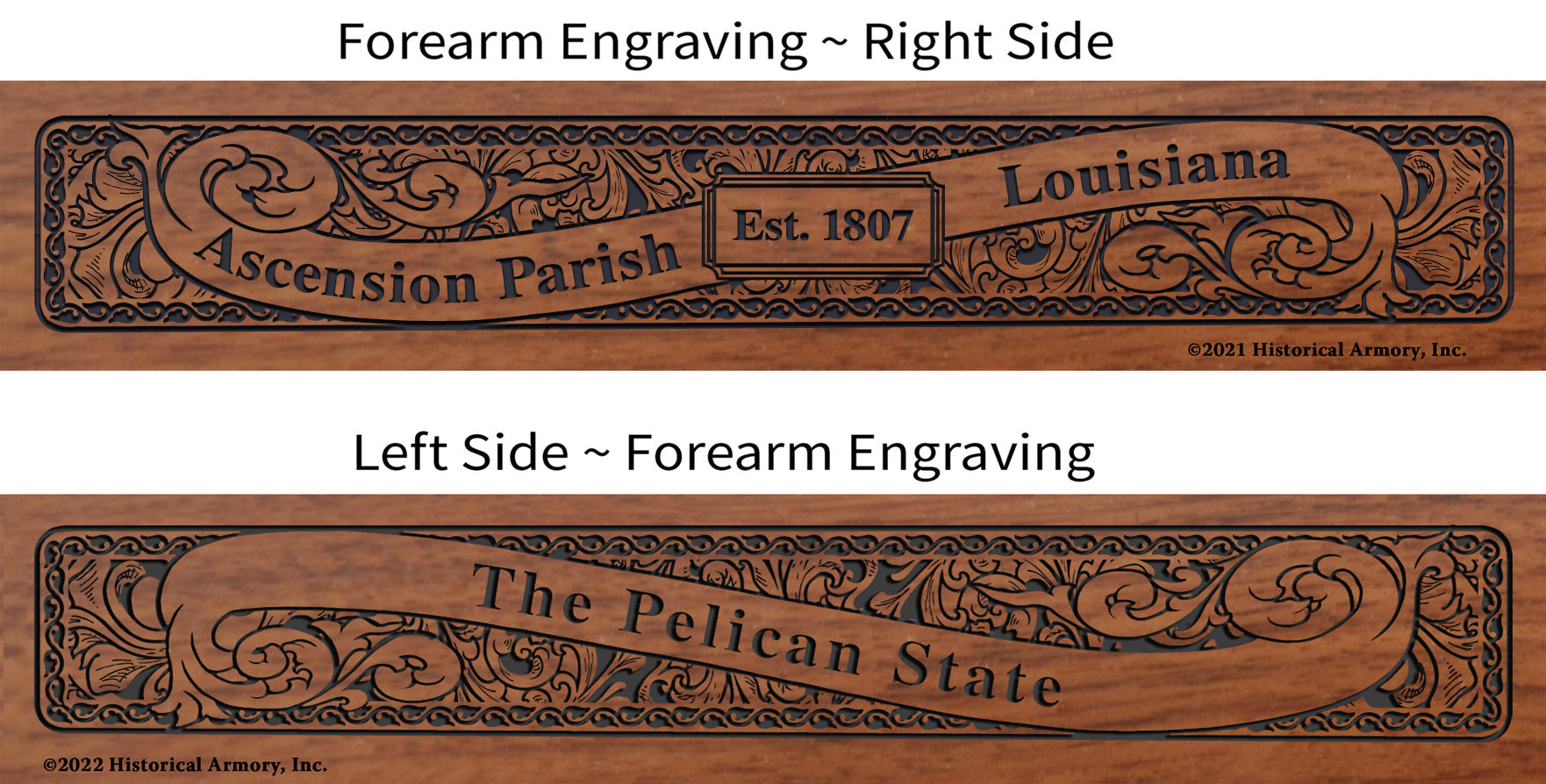 Ascension Parish Louisiana Engraved Rifle Forearm Right-Side