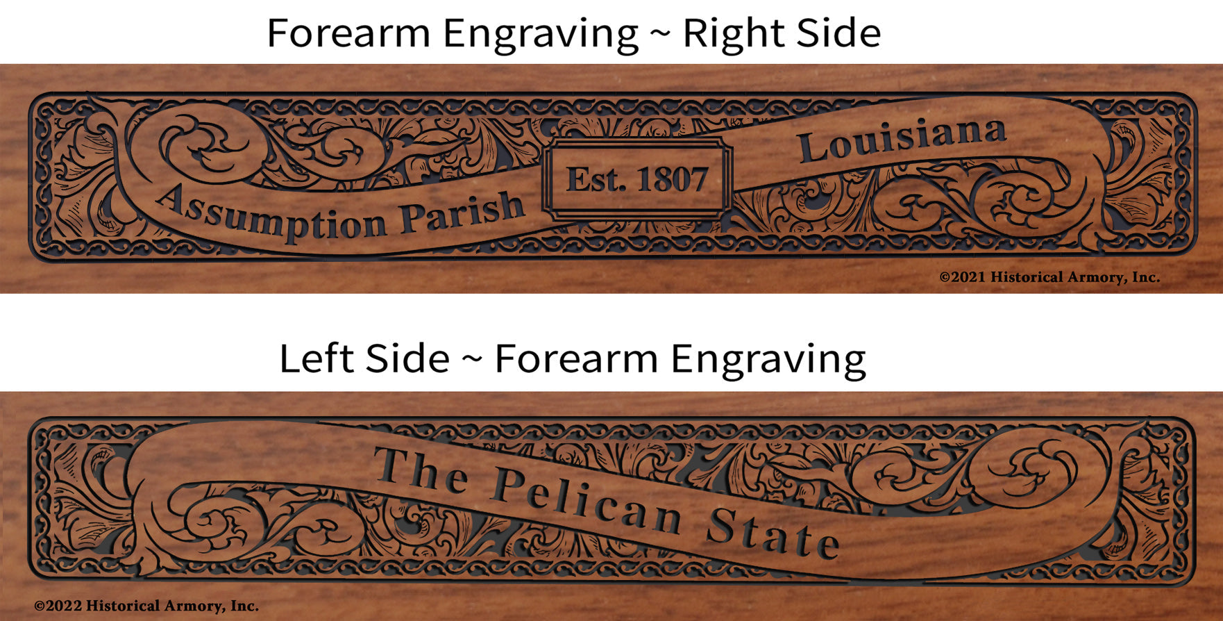 Assumption Parish Louisiana Engraved Rifle Forearm Right-Side