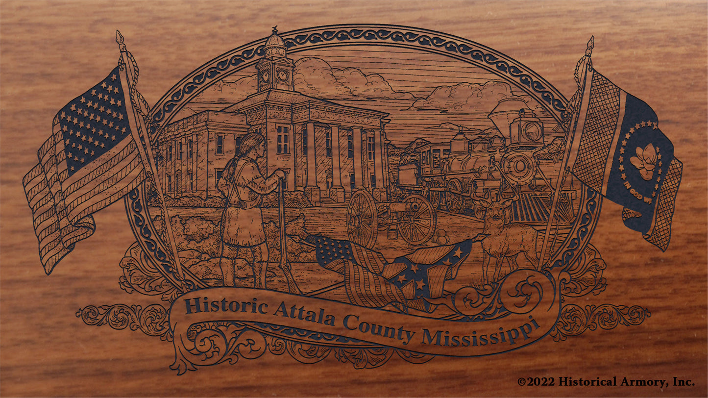 Attala County Mississippi Engraved Rifle Buttstock