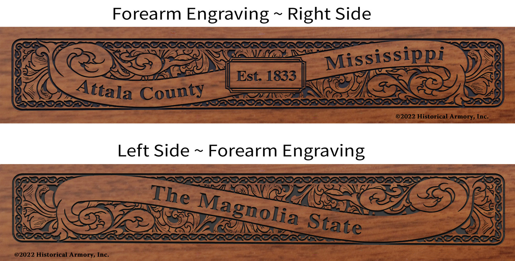Attala County Mississippi Engraved Rifle Forearm