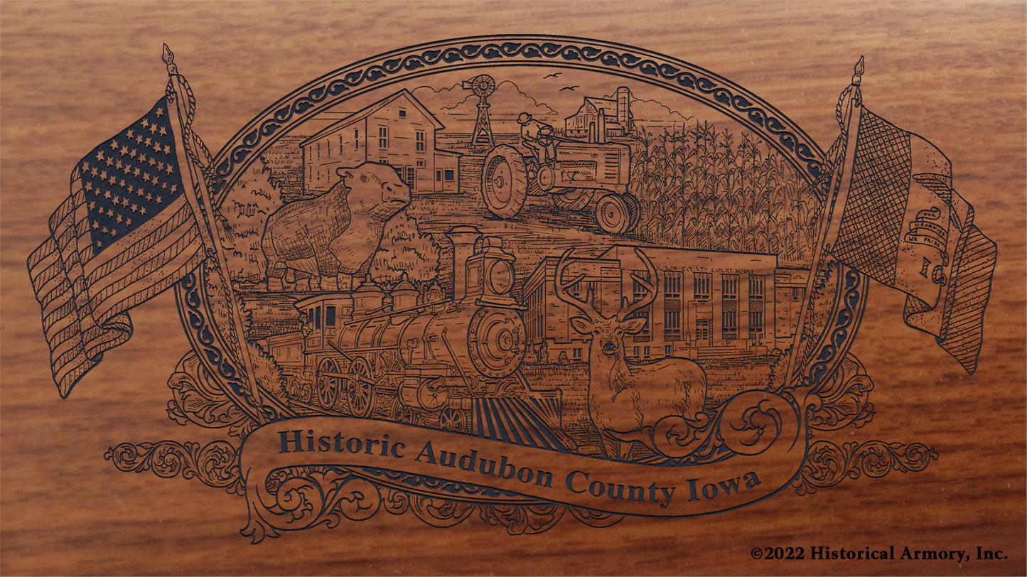 Audubon County Iowa Engraved Rifle Buttstock