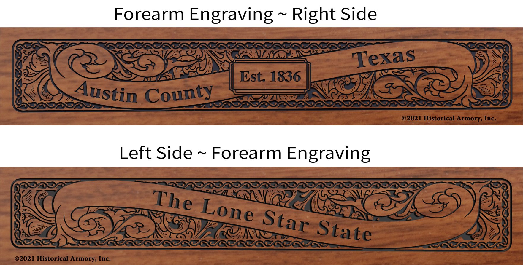 Austin County Texas Establishment and Motto History Engraved Rifle Forearm