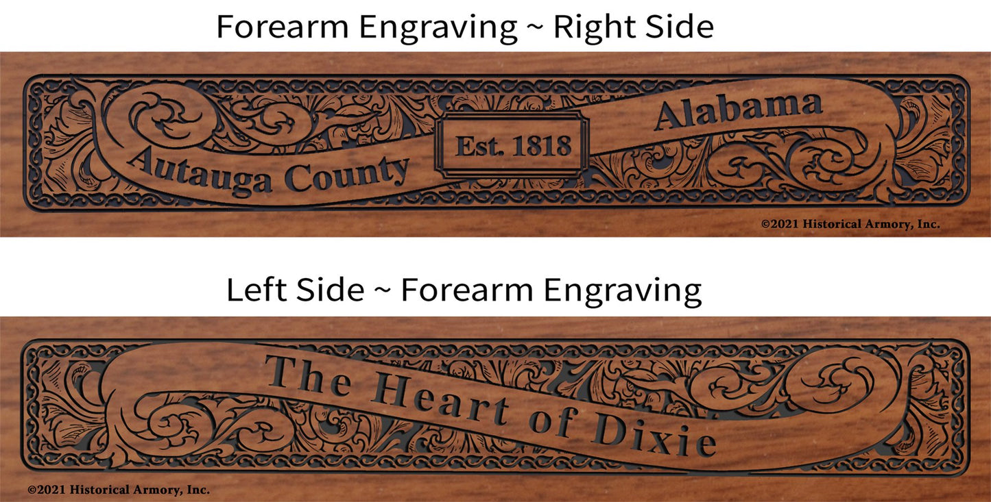 Autauga County Alabama Establishment and Motto History Engraved Rifle Forearm