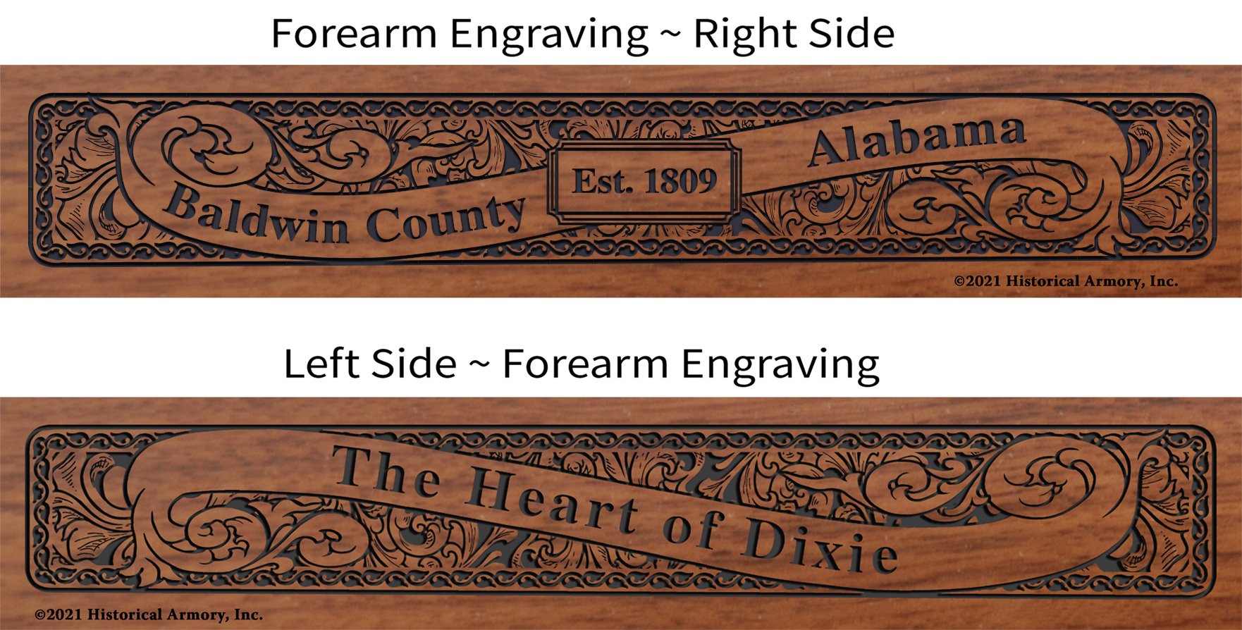 Baldwin County Alabama Establishment and Motto History Engraved Rifle Forearm