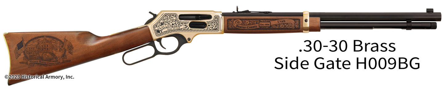 Beaver County Utah Engraved Henry .30-30 Brass Side Gate Rifle