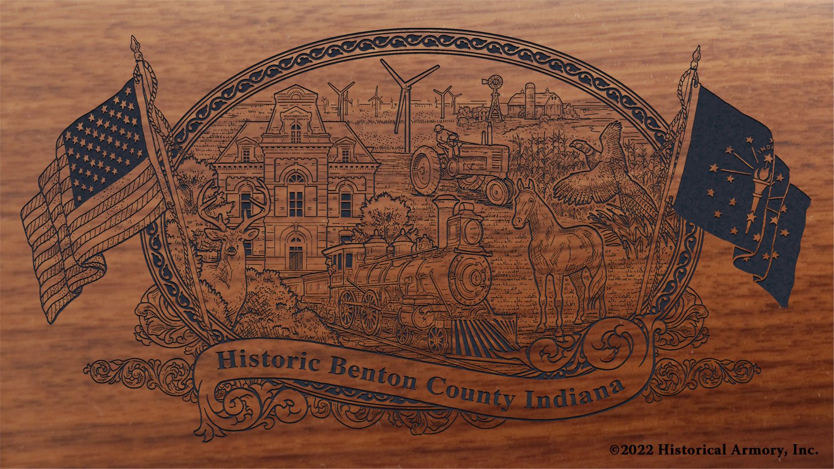 Benton County Indiana Engraved Rifle Buttstock