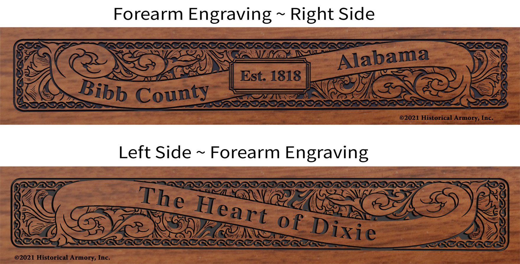 Bibb County Alabama Establishment and Motto History Engraved Rifle Forearm