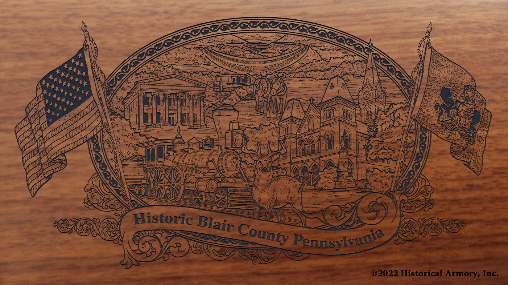 Blair County Pennsylvania Engraved Rifle Buttstock