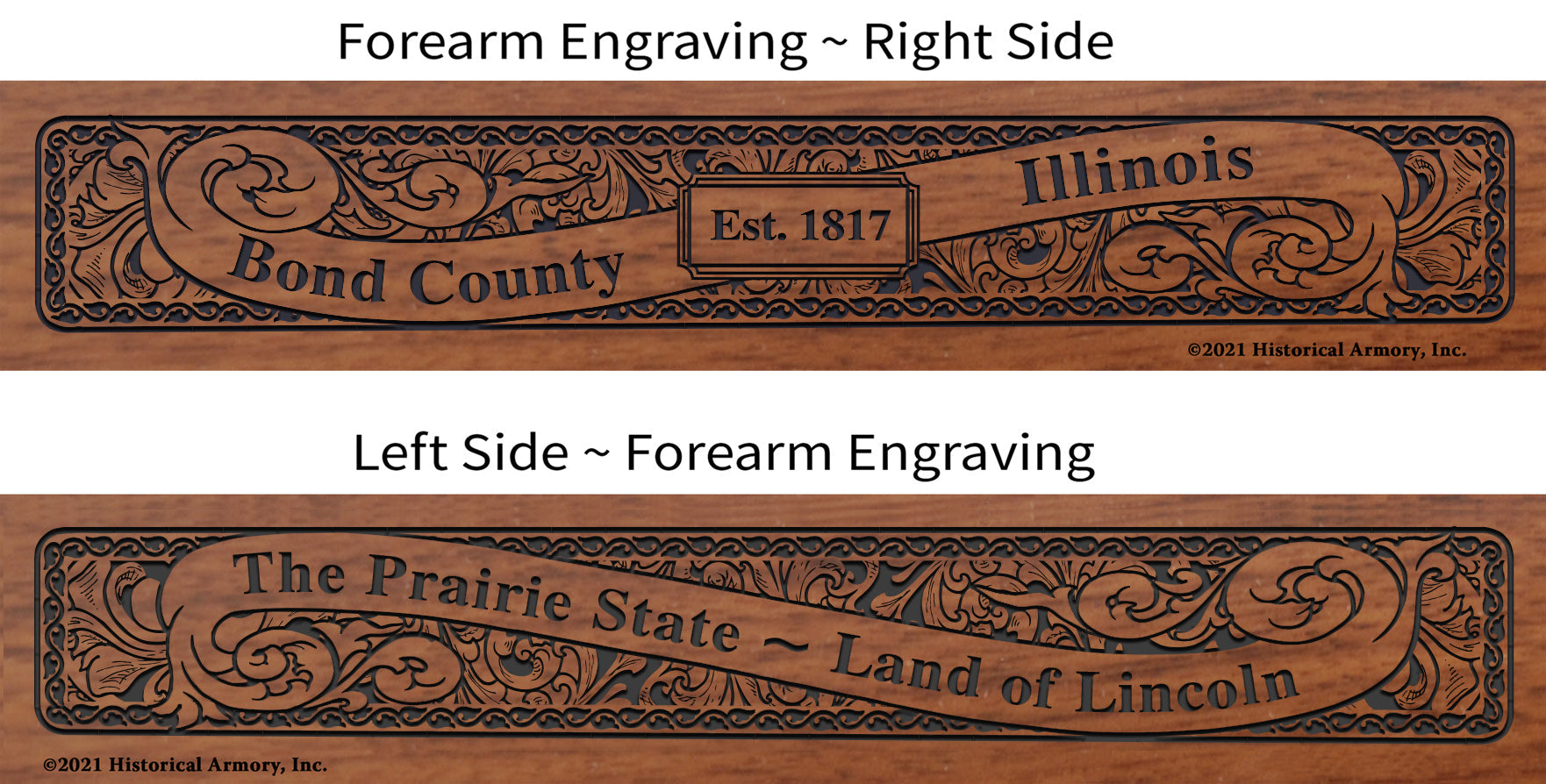 Bond County Illinois Establishment and Motto History Engraved Rifle Forearm