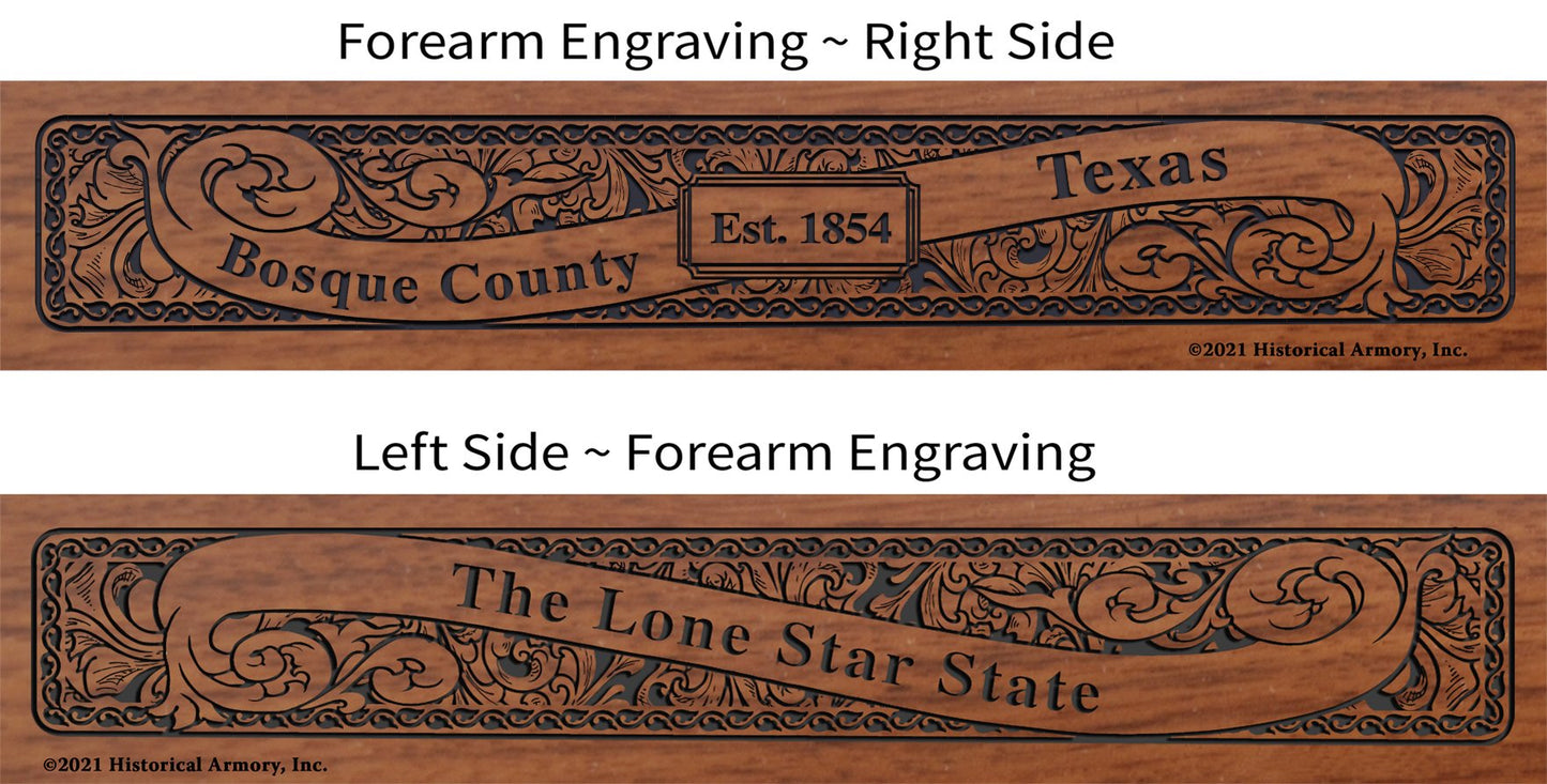Bosque County Texas Establishment and Motto History Engraved Rifle Forearm