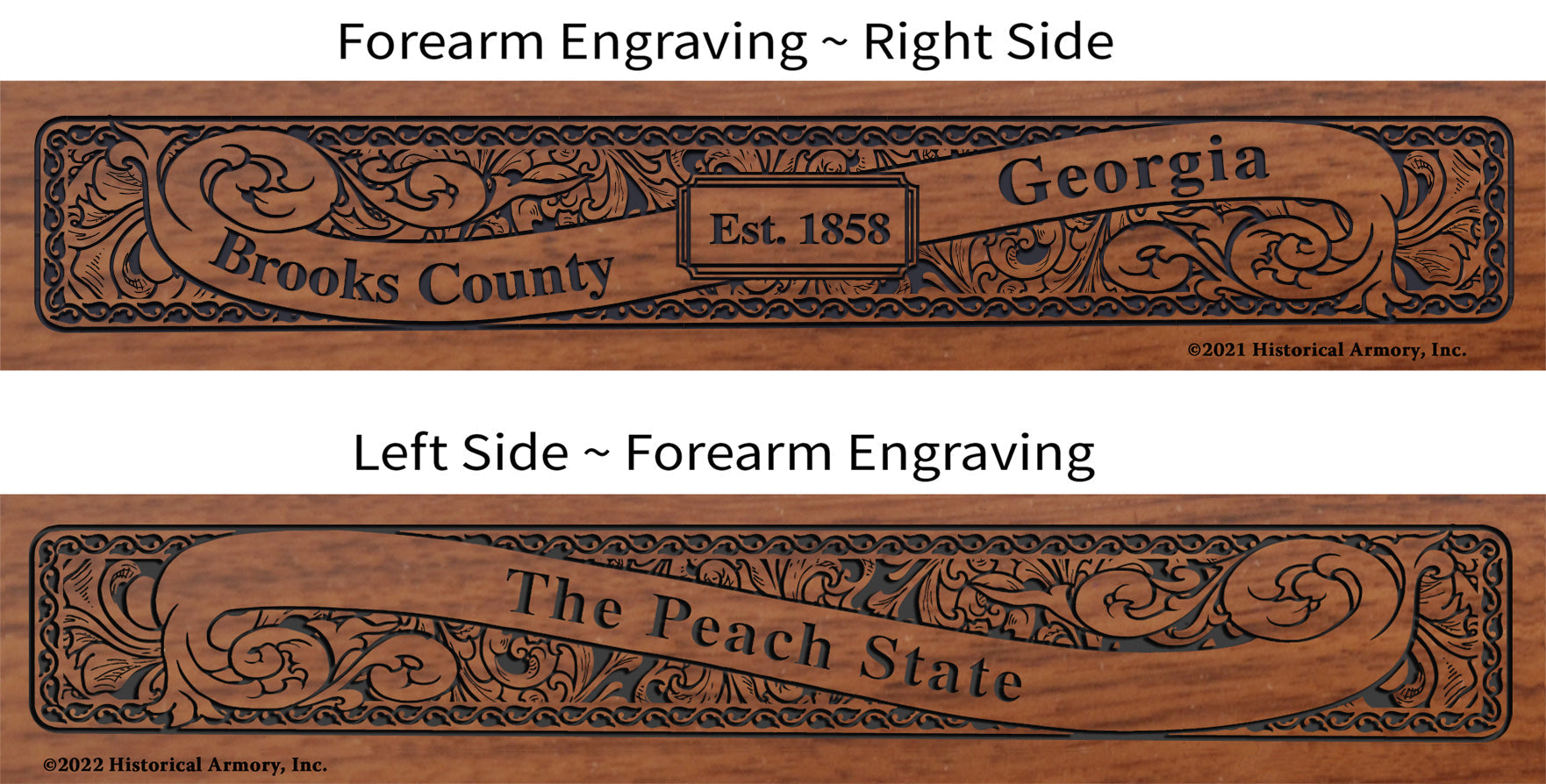 Brooks County Georgia Establishment and Motto History Engraved Rifle Forearm