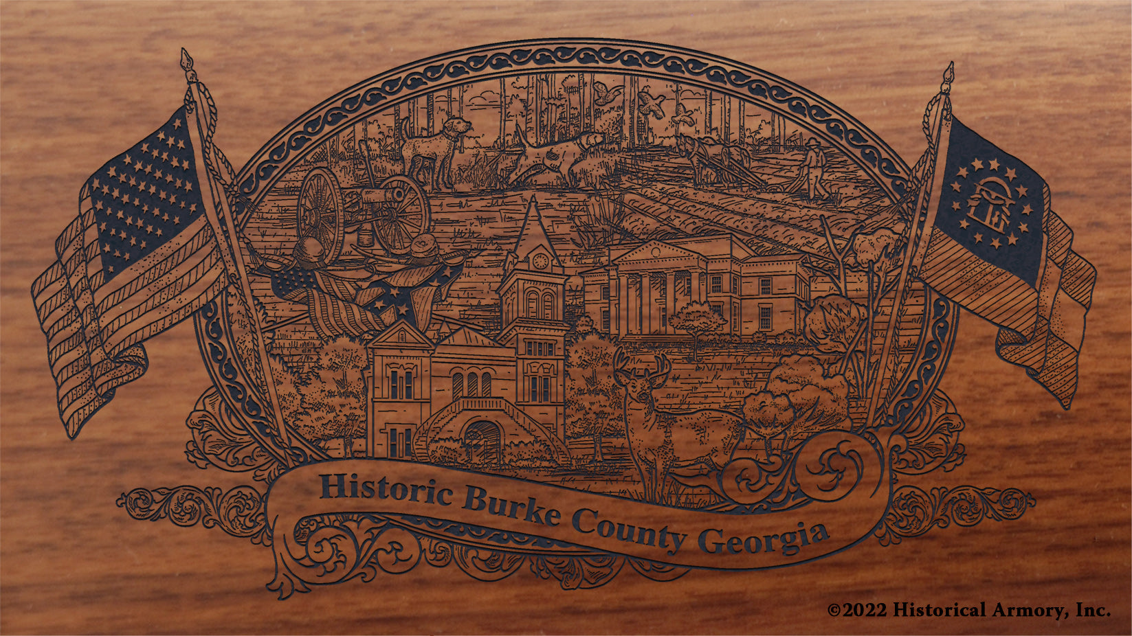 Burke County Georgia Engraved Rifle Buttstock