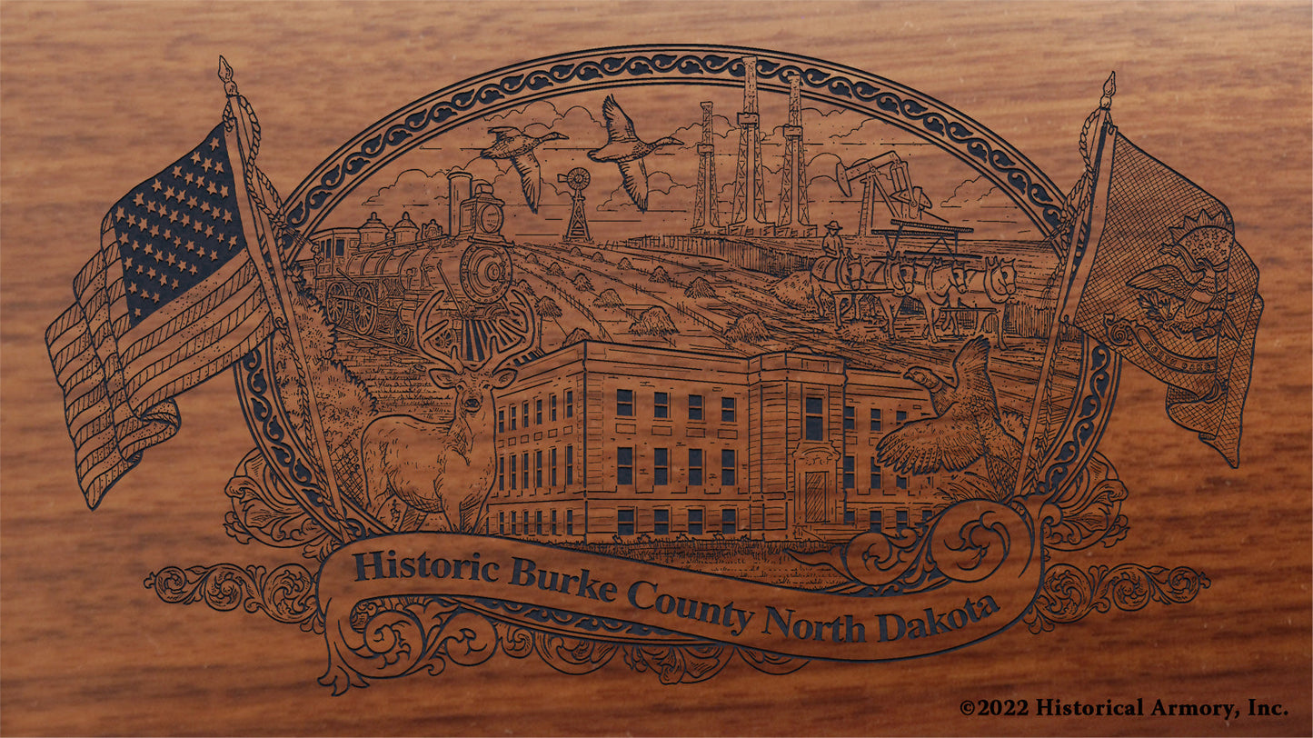 Burke County North Dakota Engraved Rifle Buttstock