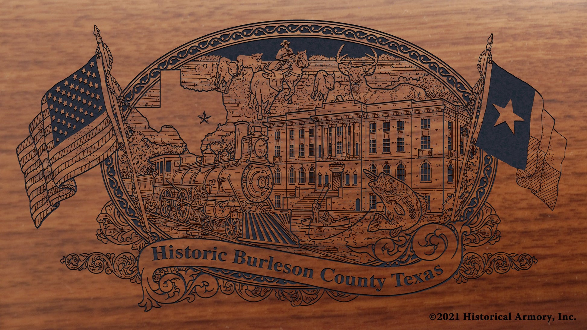 Burleson County Texas Engraved Rifle Buttstock