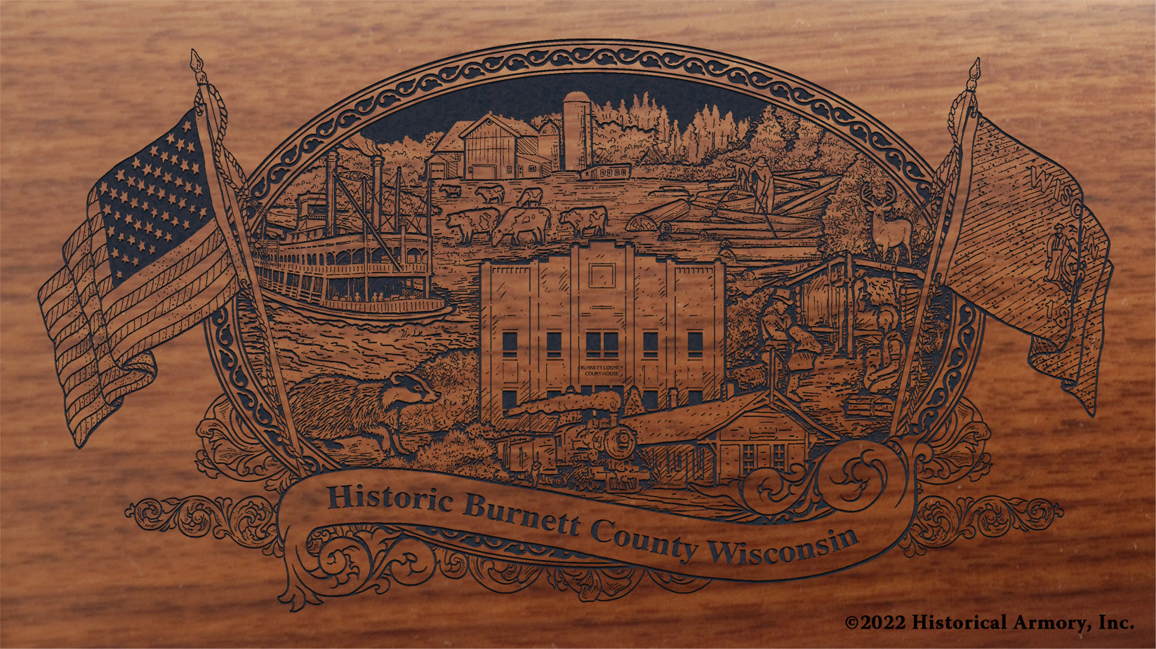 Burnett County Wisconsin Engraved Rifle Buttstock