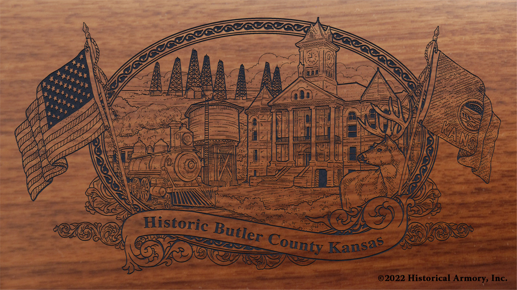 Butler County Kansas Engraved Rifle Buttstock