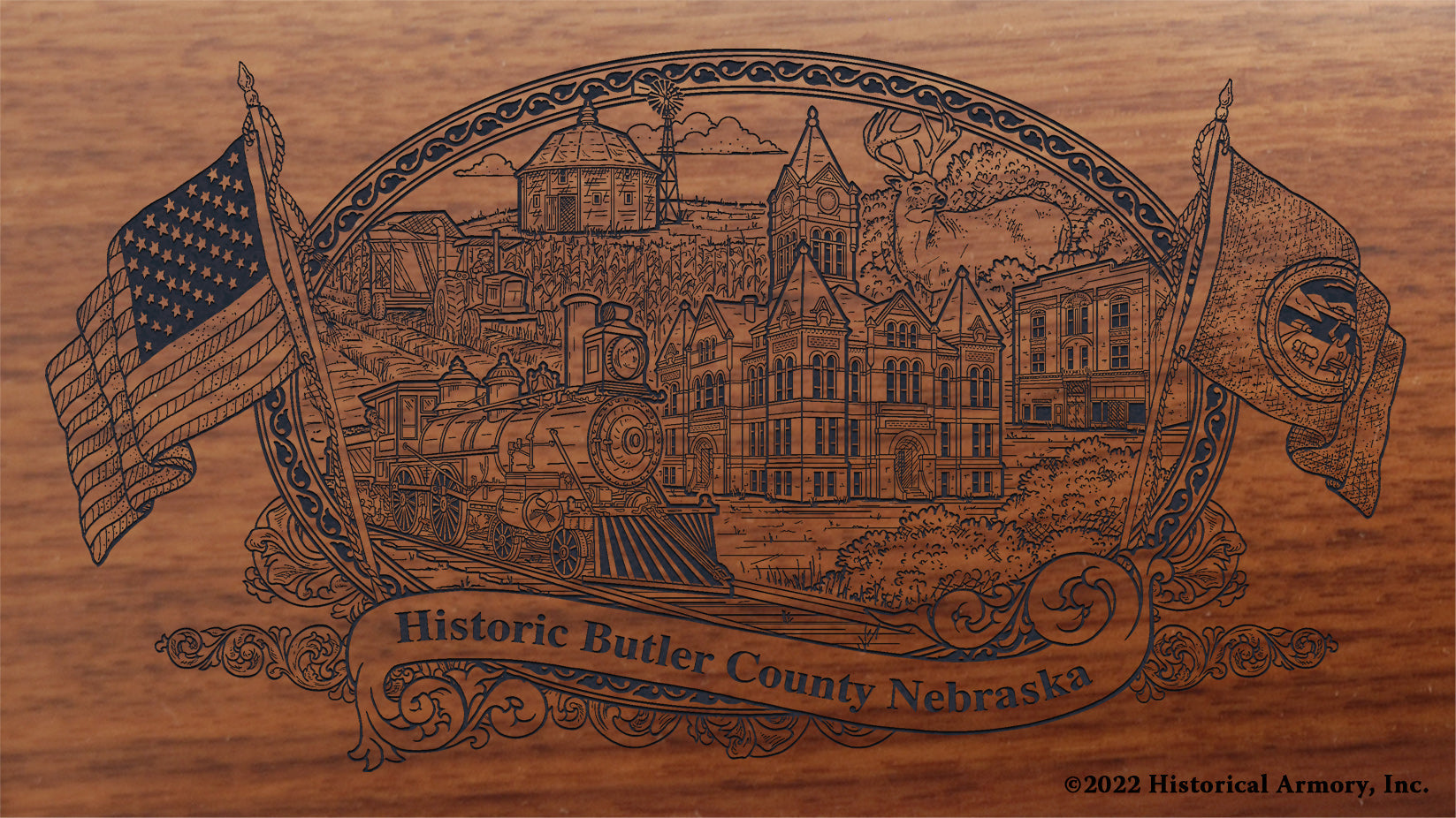 Butler County Nebraska Engraved Rifle Buttstock