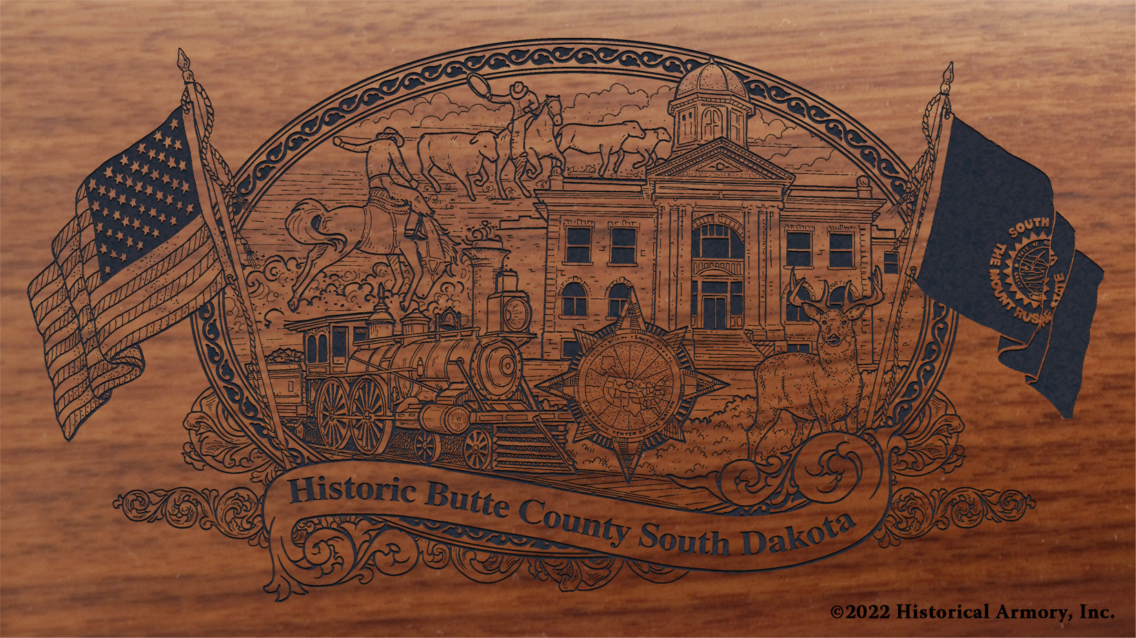 Butte County South Dakota Engraved Rifle Buttstock
