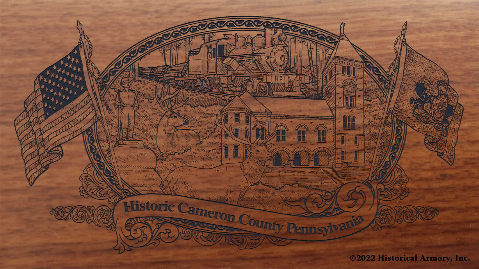 Cameron County Pennsylvania Engraved Rifle Buttstock