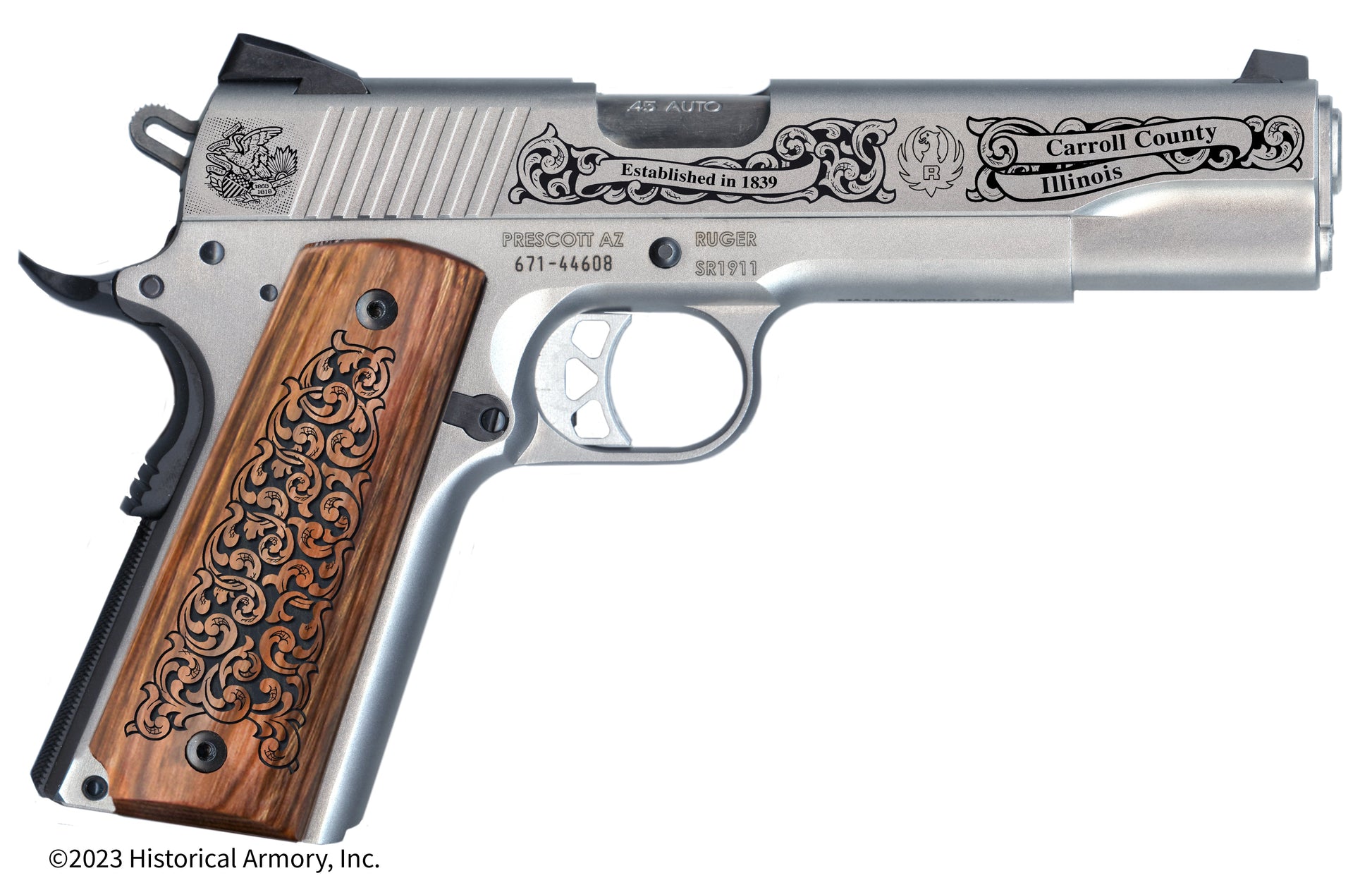 Carroll County Illinois Engraved .45 Auto Ruger 1911