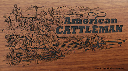 American Cattleman Branding Cattle Engraved Rifle