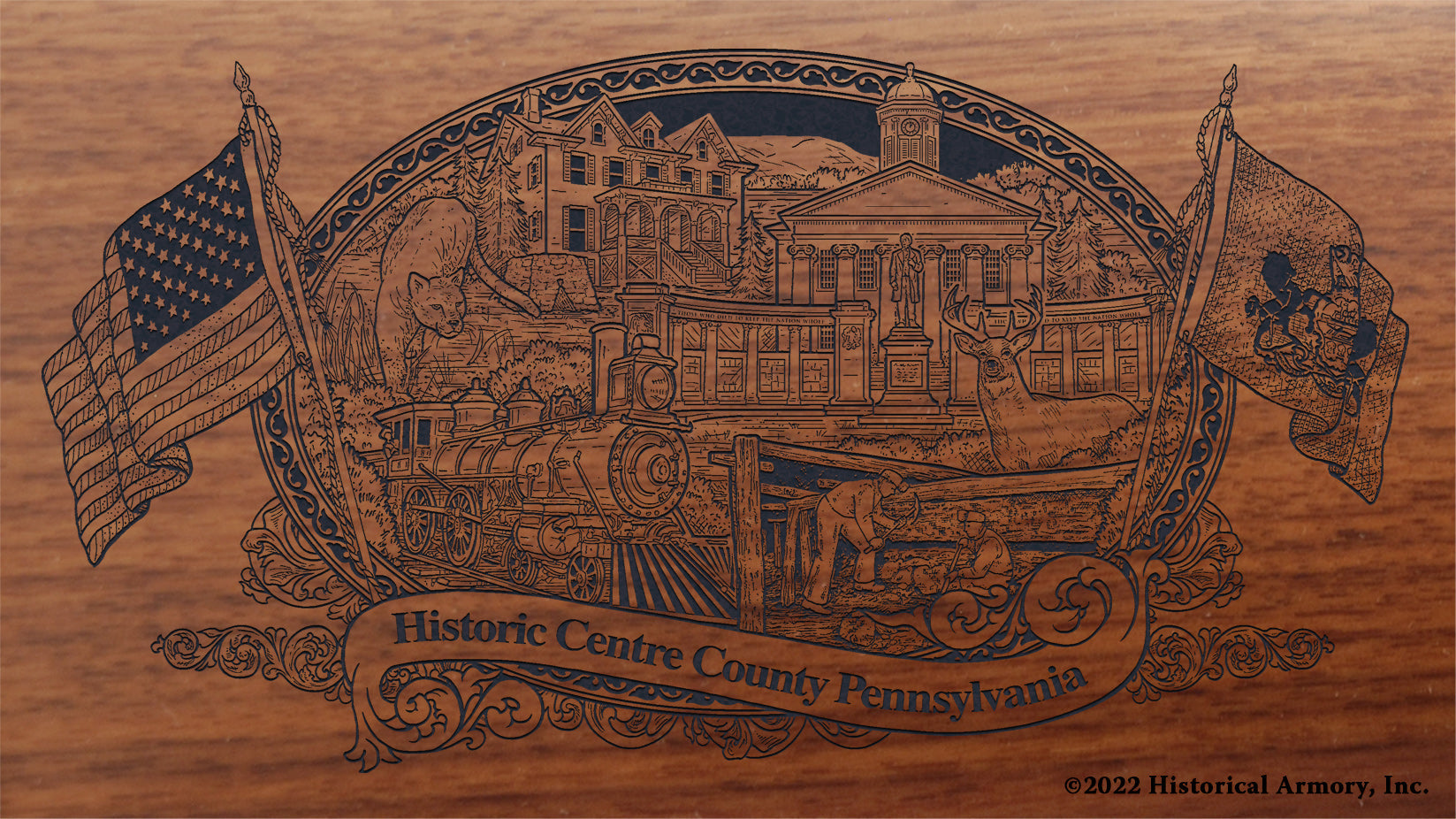 Centre County Pennsylvania Engraved Rifle Buttstock