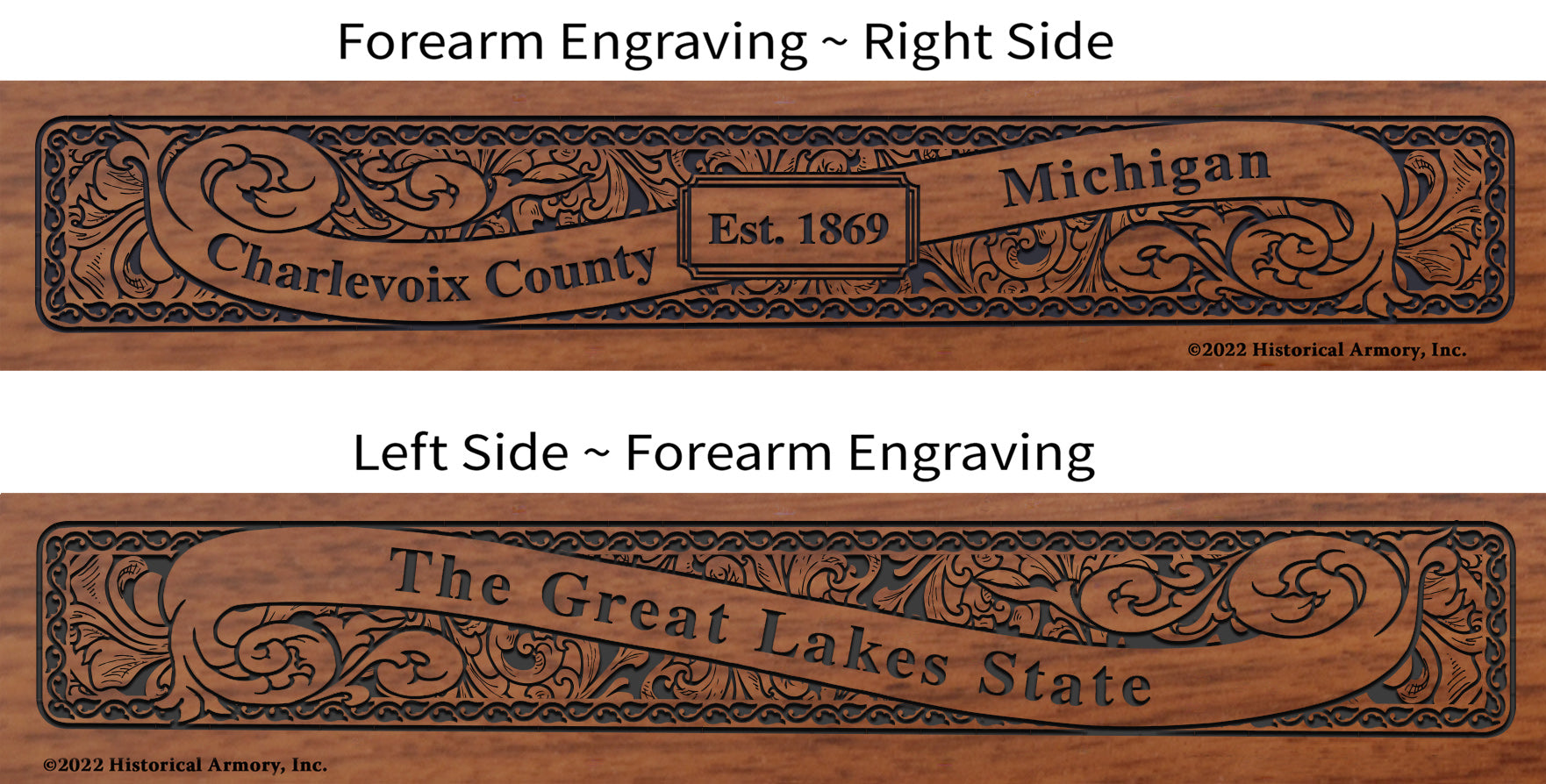 Charlevoix County Michigan Engraved Rifle Forearm