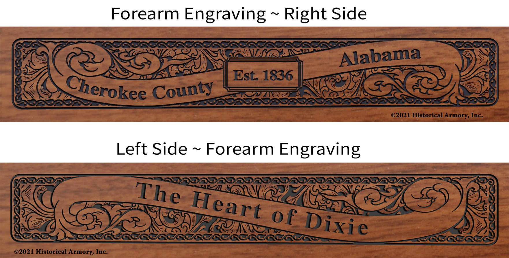 Cherokee County Alabama Establishment and Motto History Engraved Rifle Forearm